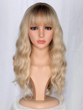 Medium Long Blonde Wavy Wigs For Women Synthetic Full Hair Wigs With Bangs For Daily Use (Blonde)