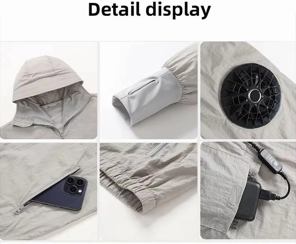 Meichoon Sun Protective Jacket UPF 50  Air Conditioner Hoodie Lightweight Cooling Clothes with Fans Stay Cooling in Summer