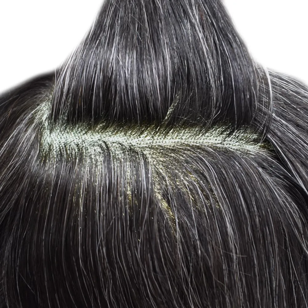 Men Toupee Human Hair Pieces for Men Durable Fine Monofilament Hair Replacement System Hair Toupee for Men Hairpiece Natural Looking Mens Hair Prosthesis 6X8#1B30#1B Off Black 30% Grey 120% Density