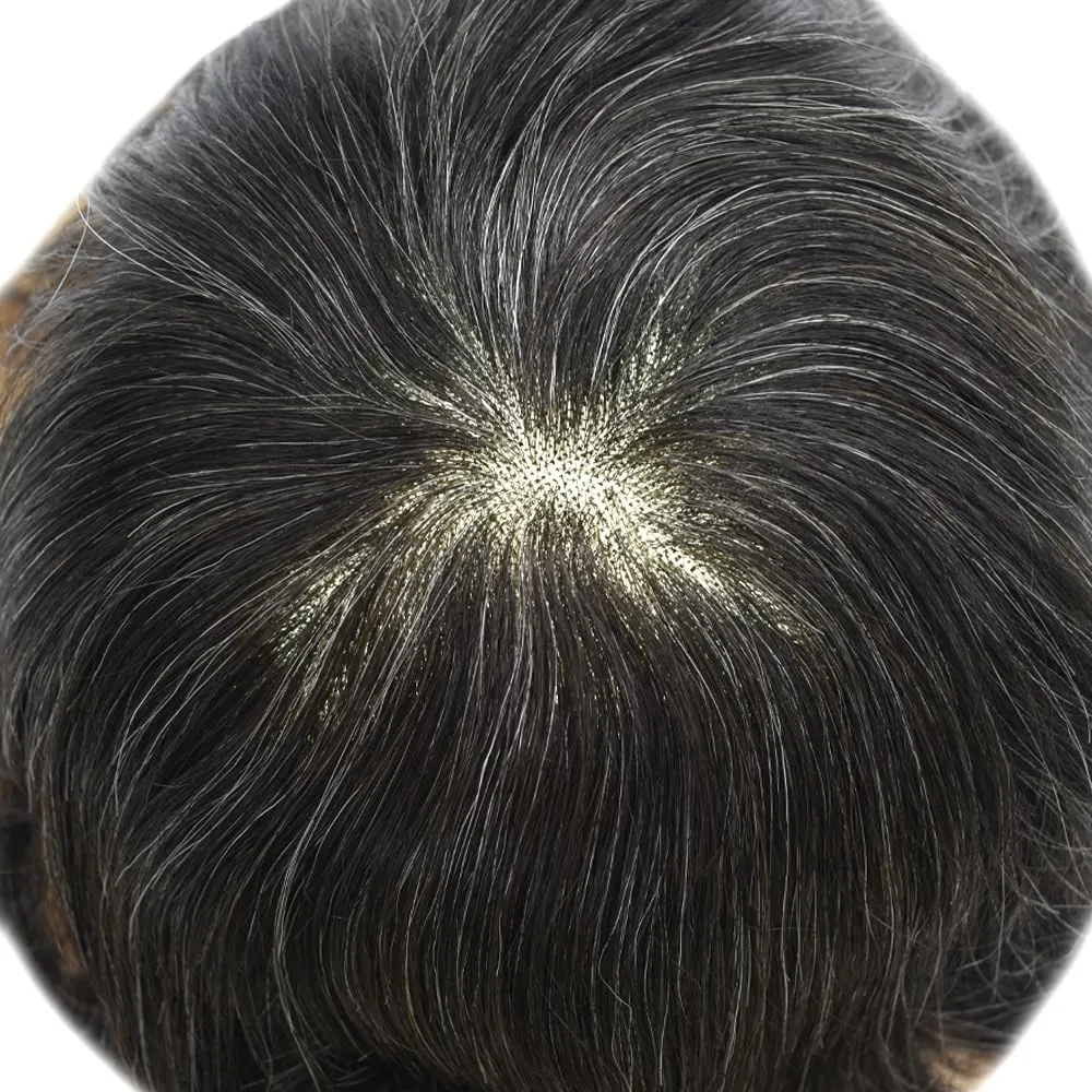 Men Toupee Human Hair Pieces for Men Durable Fine Monofilament Hair Replacement System Hair Toupee for Men Hairpiece Natural Looking Mens Hair Prosthesis 6X8#1B30#1B Off Black 30% Grey 120% Density