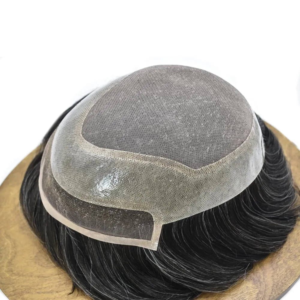 Men Toupee Human Hair Pieces for Men Durable Fine Monofilament Hair Replacement System Hair Toupee for Men Hairpiece Natural Looking Mens Hair Prosthesis 6X8#1B30#1B Off Black 30% Grey 120% Density