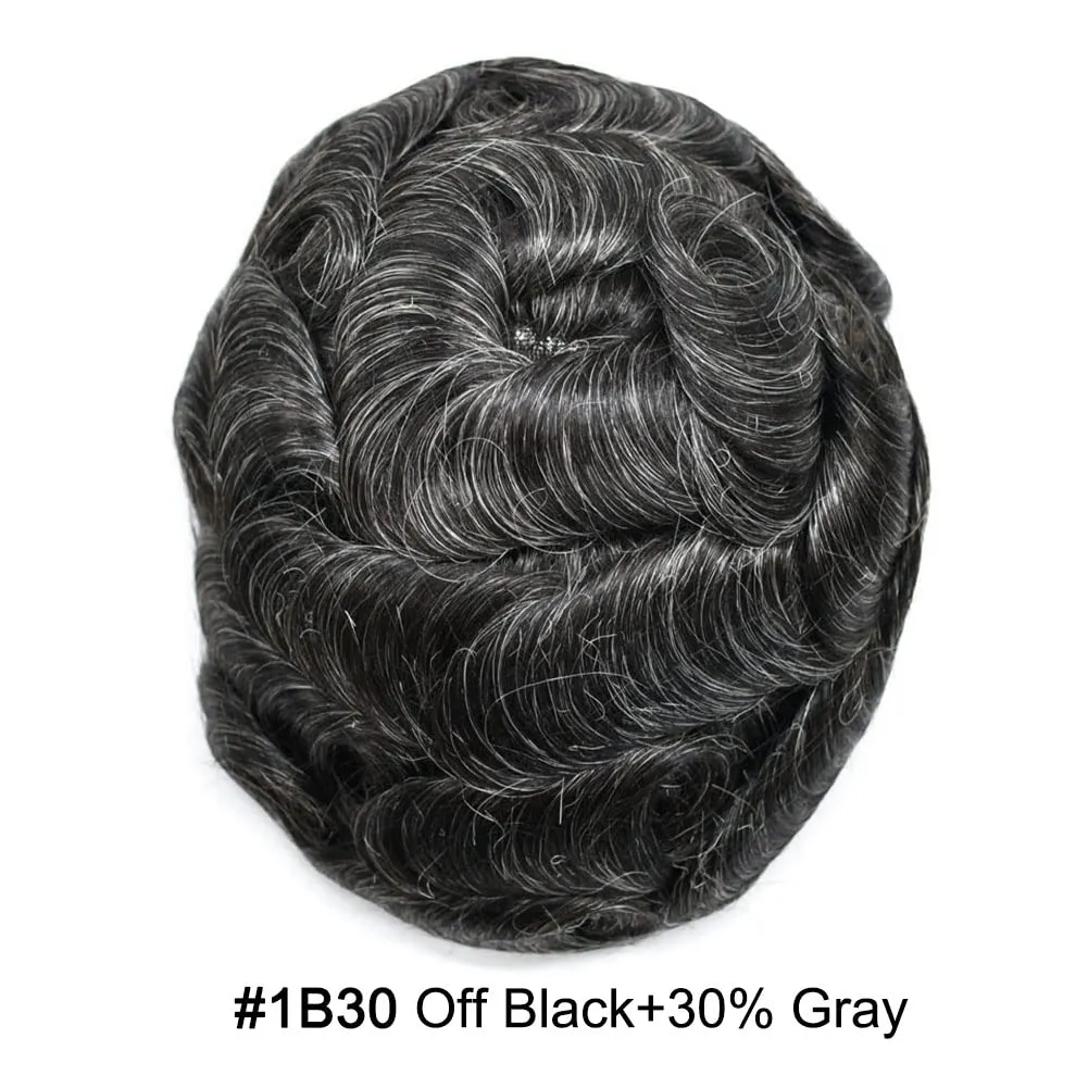 Men Toupee Human Hair Pieces for Men Durable Fine Monofilament Hair Replacement System Hair Toupee for Men Hairpiece Natural Looking Mens Hair Prosthesis 6X8#1B30#1B Off Black 30% Grey 120% Density