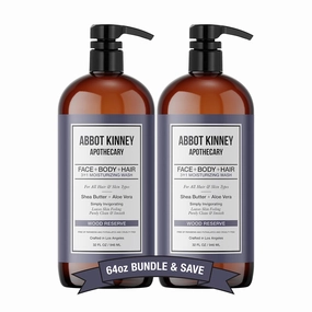 Men's 3-in-1 Wash, Moisturizing Shampoo, Conditioner, and Body Wash for Men, Suitable for All Skin and Hair Types, 32oz - Abbot Kinney Apothecary (Wood Reserve) – 2 Pack