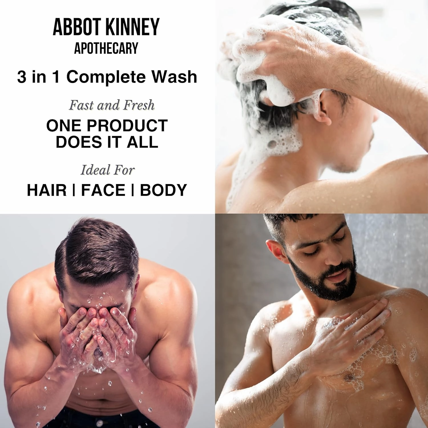 Men's 3-in-1 Wash, Moisturizing Shampoo, Conditioner, and Body Wash for Men, Suitable for All Skin and Hair Types, 32oz - Abbot Kinney Apothecary (Wood Reserve) – 2 Pack