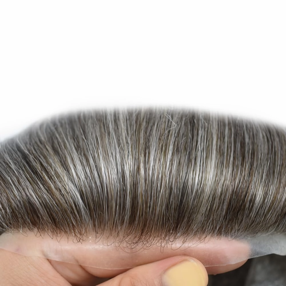 Men's Toupee Men Hair Piece Swiss Lace Toupee for Men Real Human Hair Replacement Systems Mens Lace Hair System Natural Looking 7X9#360#3 Dark Brown 60% Grey 80% Light Density