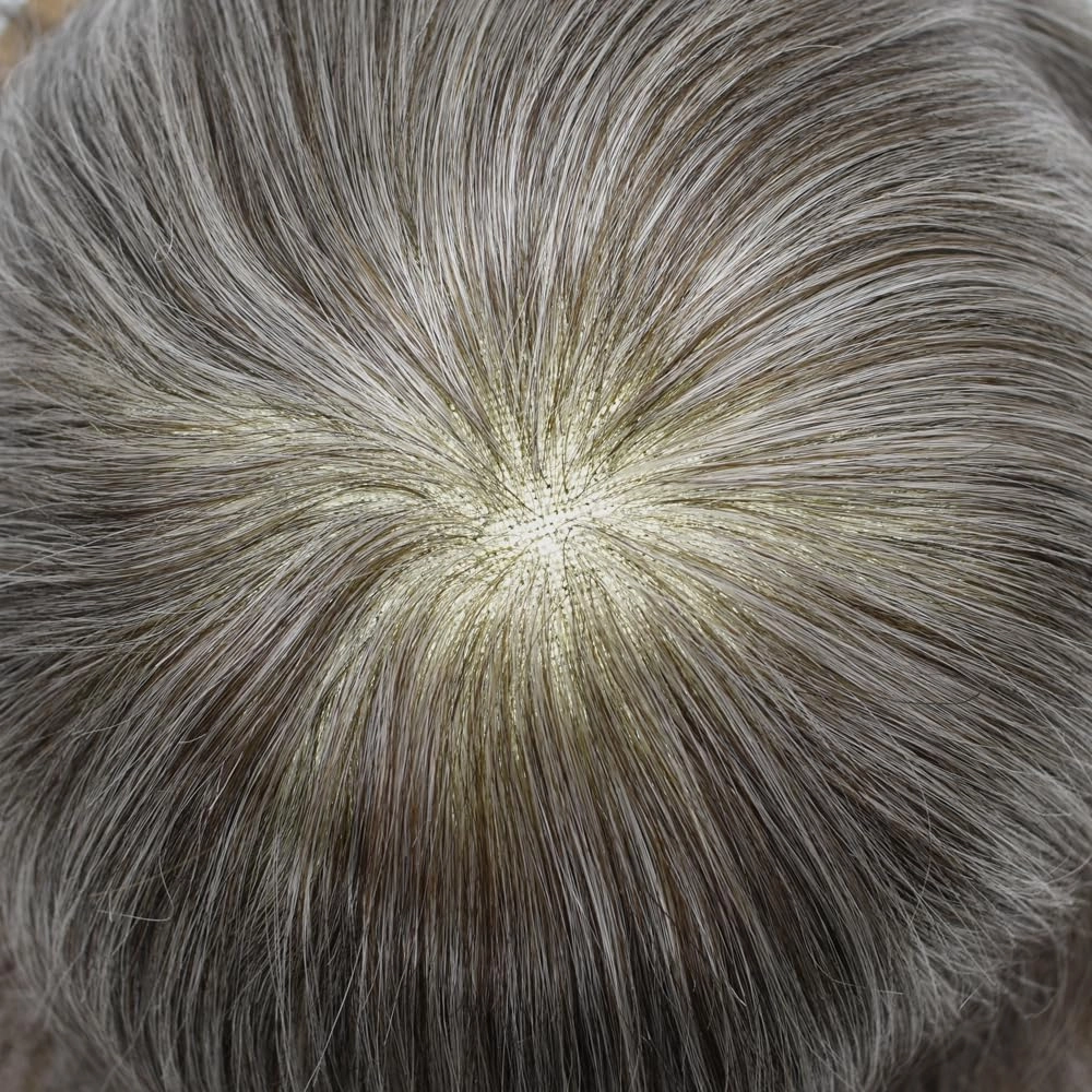 Men's Toupee Men Hair Piece Swiss Lace Toupee for Men Real Human Hair Replacement Systems Mens Lace Hair System Natural Looking 7X9#360#3 Dark Brown 60% Grey 80% Light Density