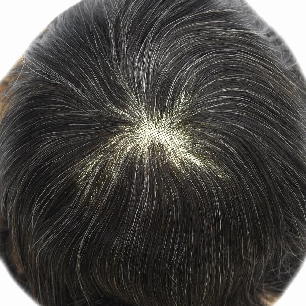 Men Toupee Human Hair Pieces for Men Durable Fine Monofilament Hair Replacement System Hair Toupee for Men Hairpiece Natural Looking Mens Hair Prosthesis 6X8-120% density#1B20#1B Off Black 20% Grey
