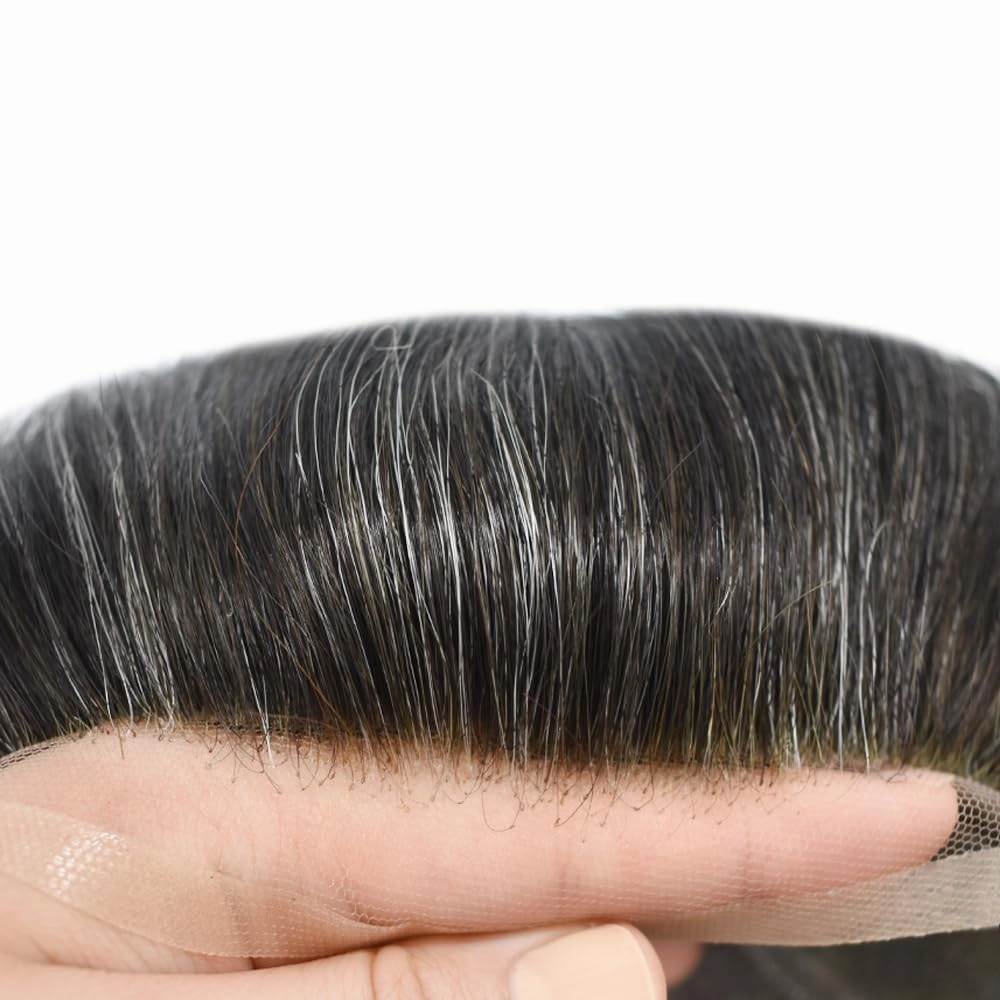 Men Toupee Human Hair Pieces for Men Durable Fine Monofilament Hair Replacement System Hair Toupee for Men Hairpiece Natural Looking Mens Hair Prosthesis 6X8-120% density#1B20#1B Off Black 20% Grey