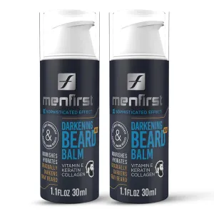 MENFIRST Darkening Leave-In Beard Balm Conditioner for men, works on sensitive skin, gradually darkens white or gray hair infused with Keratine, Collagen and Vitamin E. Natural looking results. 2-Pack
