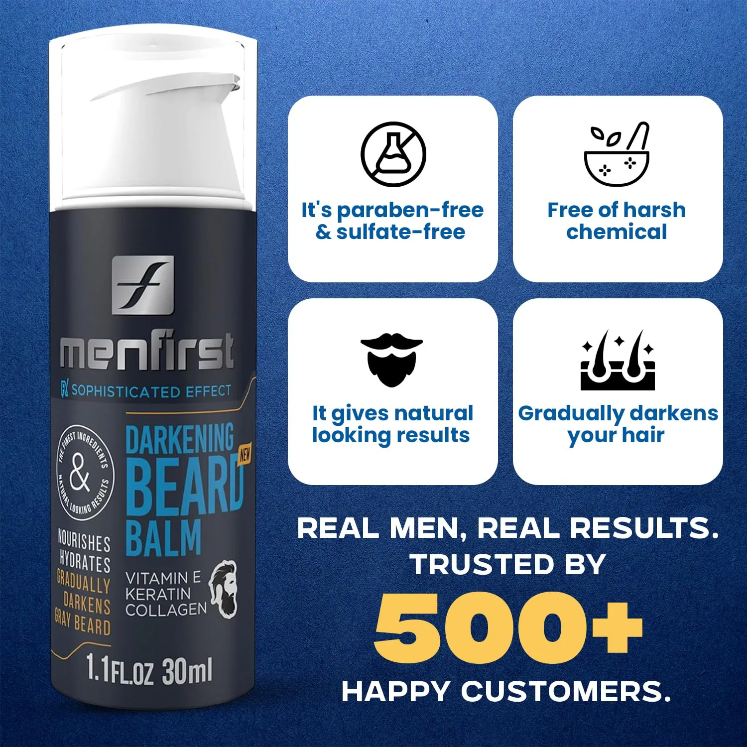 MENFIRST Darkening Leave-In Beard Balm Conditioner for men, works on sensitive skin, gradually darkens white or gray hair infused with Keratine, Collagen and Vitamin E. Natural looking results. 2-Pack