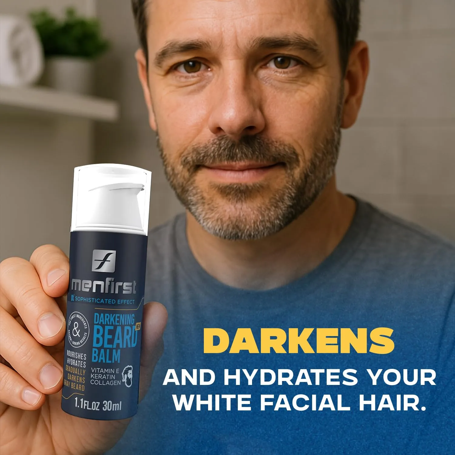 MENFIRST Darkening Leave-In Beard Balm Conditioner for men, works on sensitive skin, gradually darkens white or gray hair infused with Keratine, Collagen and Vitamin E. Natural looking results. 2-Pack