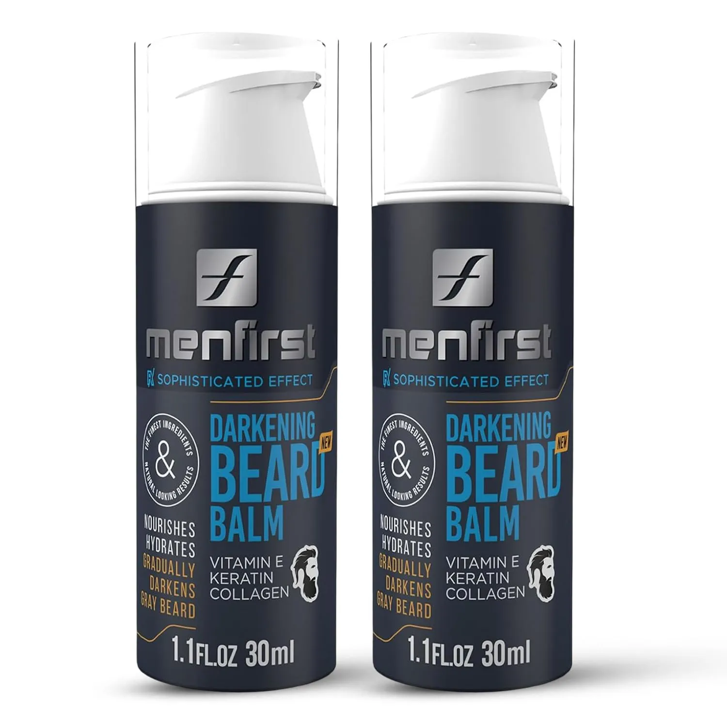 MENFIRST Darkening Leave-In Beard Balm Conditioner for men, works on sensitive skin, gradually darkens white or gray hair infused with Keratine, Collagen and Vitamin E. Natural looking results. 2-Pack