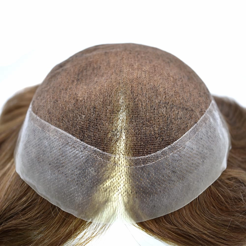 Mens Toupee Hair Piece French Lace Toupee For Men Hair Replacement System For Men Hairpiece Natural Hairline 7X9#17R BROWN/BLONDE MIX WARM TONE