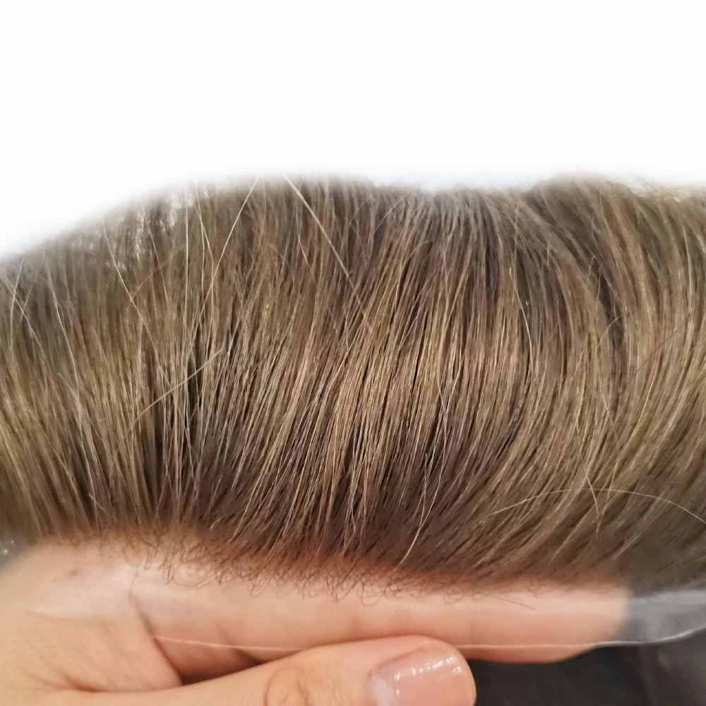 Mens Toupee Hair Piece French Lace Toupee For Men Hair Replacement System For Men Hairpiece Natural Hairline 7X9#17R BROWN/BLONDE MIX WARM TONE