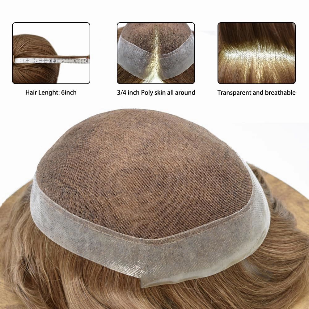Mens Toupee Hair Piece French Lace Toupee For Men Hair Replacement System For Men Hairpiece Natural Hairline 7X9#17R BROWN/BLONDE MIX WARM TONE