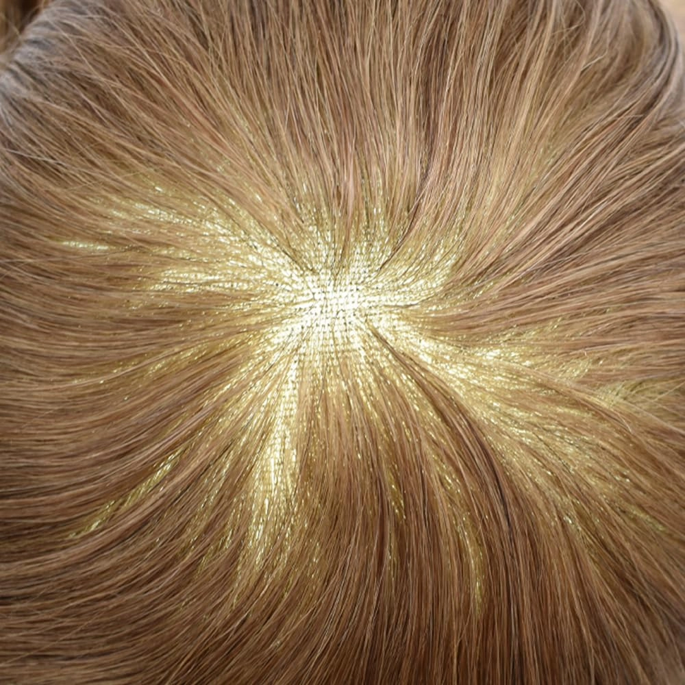 Mens Toupee Hair Piece French Lace Toupee For Men Hair Replacement System For Men Hairpiece Natural Hairline 7X9#17R BROWN/BLONDE MIX WARM TONE