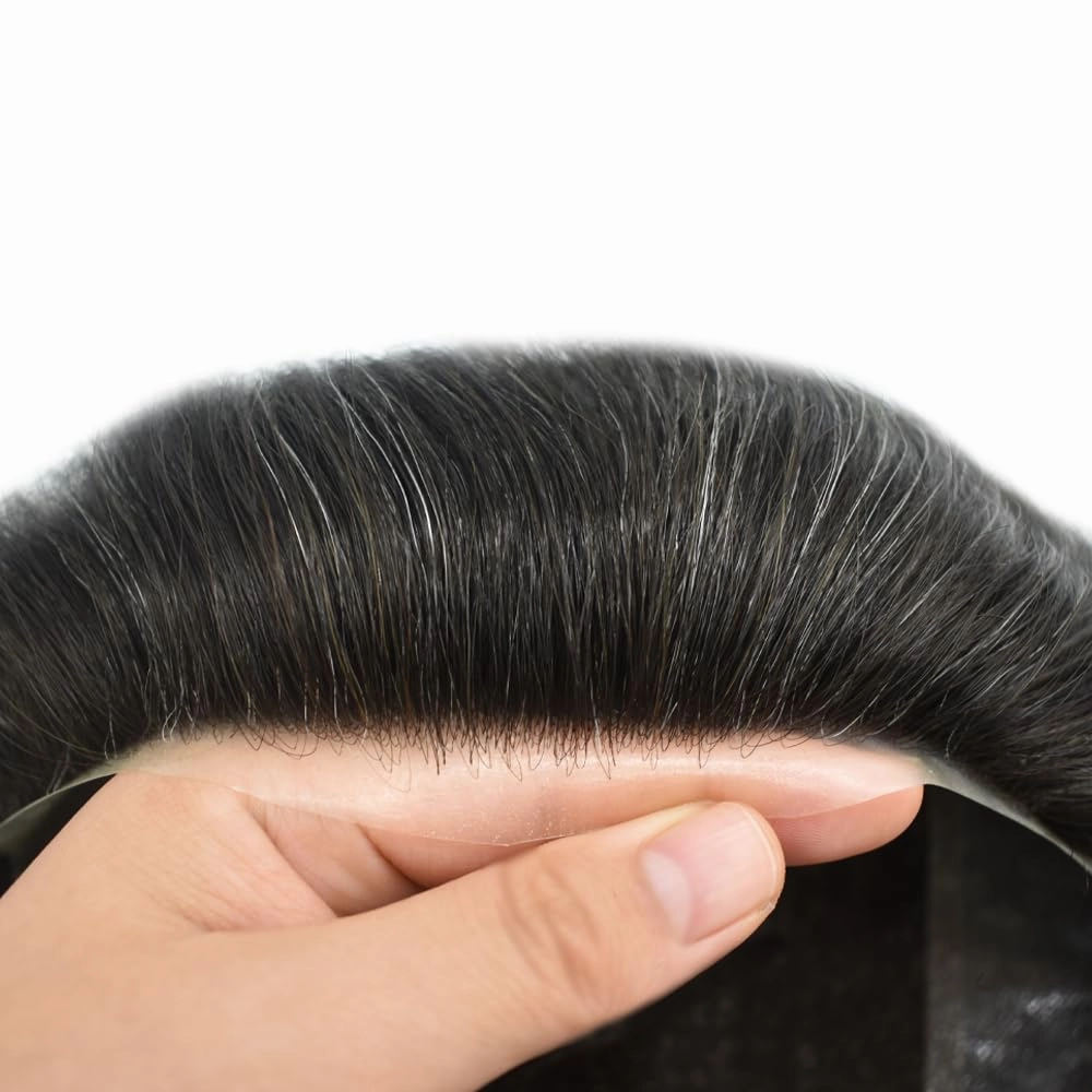 Mens Toupee Hair Piece French Lace Toupee For Men Hair Replacement System For Men Hairpiece Natural Hairline 7X9#1B20#1B Off Black 20% Grey