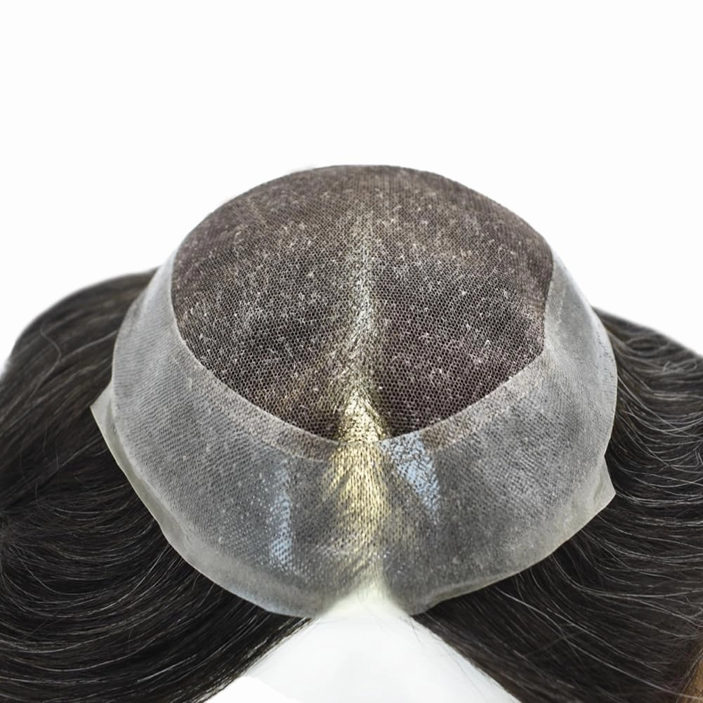Mens Toupee Hair Piece French Lace Toupee For Men Hair Replacement System For Men Hairpiece Natural Hairline 7X9#1B20#1B Off Black 20% Grey