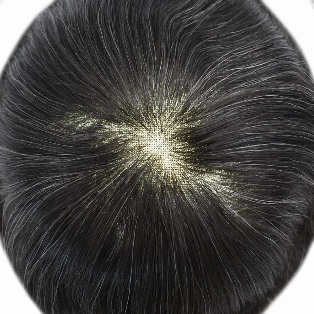 Mens Toupee Hair Piece French Lace Toupee For Men Hair Replacement System For Men Hairpiece Natural Hairline 7X9#1B20#1B Off Black 20% Grey