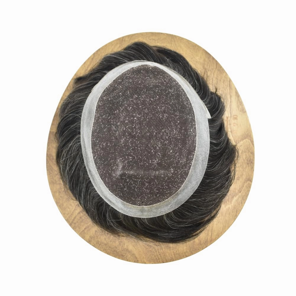 Mens Toupee Hair Piece French Lace Toupee For Men Hair Replacement System For Men Hairpiece Natural Hairline 7X9#1B20#1B Off Black 20% Grey
