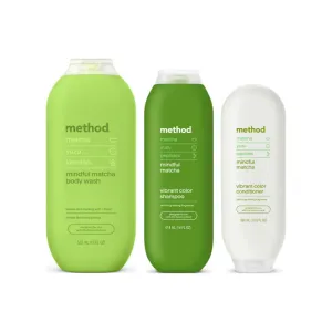 Method Shower Set, Mindful Matcha, Body Wash 18 Fl Oz, Color Protect Shampoo 14 Fl Oz, Color Protect Conditioner 13.5 Fl OZ (Variety Pack)