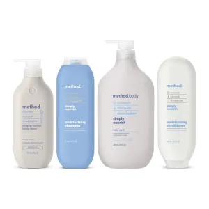 Method Simply Nourish, Body Lotion 14 Fl Oz, Body Wash 28 Fl Oz, Moisturizing Shampoo 14 Fl Oz, Moisturizing Conditioner 13.5 Fl Oz (Variety Pack)