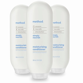 Method Moisturizing Conditioner, Simply Nourish with Shea Butter, Coconut, and Rice Milk Scent Notes, Paraben and Sulfate Free, 13.5 oz (Pack of 3)