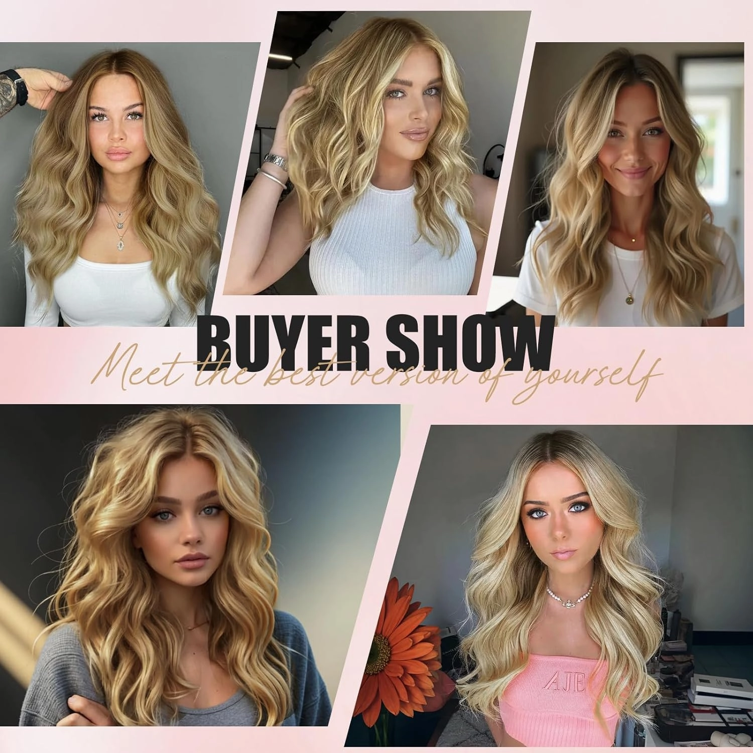 MISSQUEEN Medium Length Omber Blonde Wavy Wig Short Curly Blond Wig for Women Synthetic Middle Part Heat Resistant Fiber Blonde Hair Wigs for Everyday Hairstyle Party Use