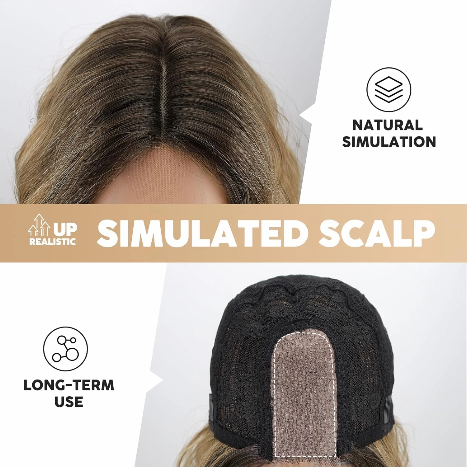 MISSQUEEN Medium Length Omber Blonde Wavy Wig Short Curly Blond Wig for Women Synthetic Middle Part Heat Resistant Fiber Blonde Hair Wigs for Everyday Hairstyle Party Use
