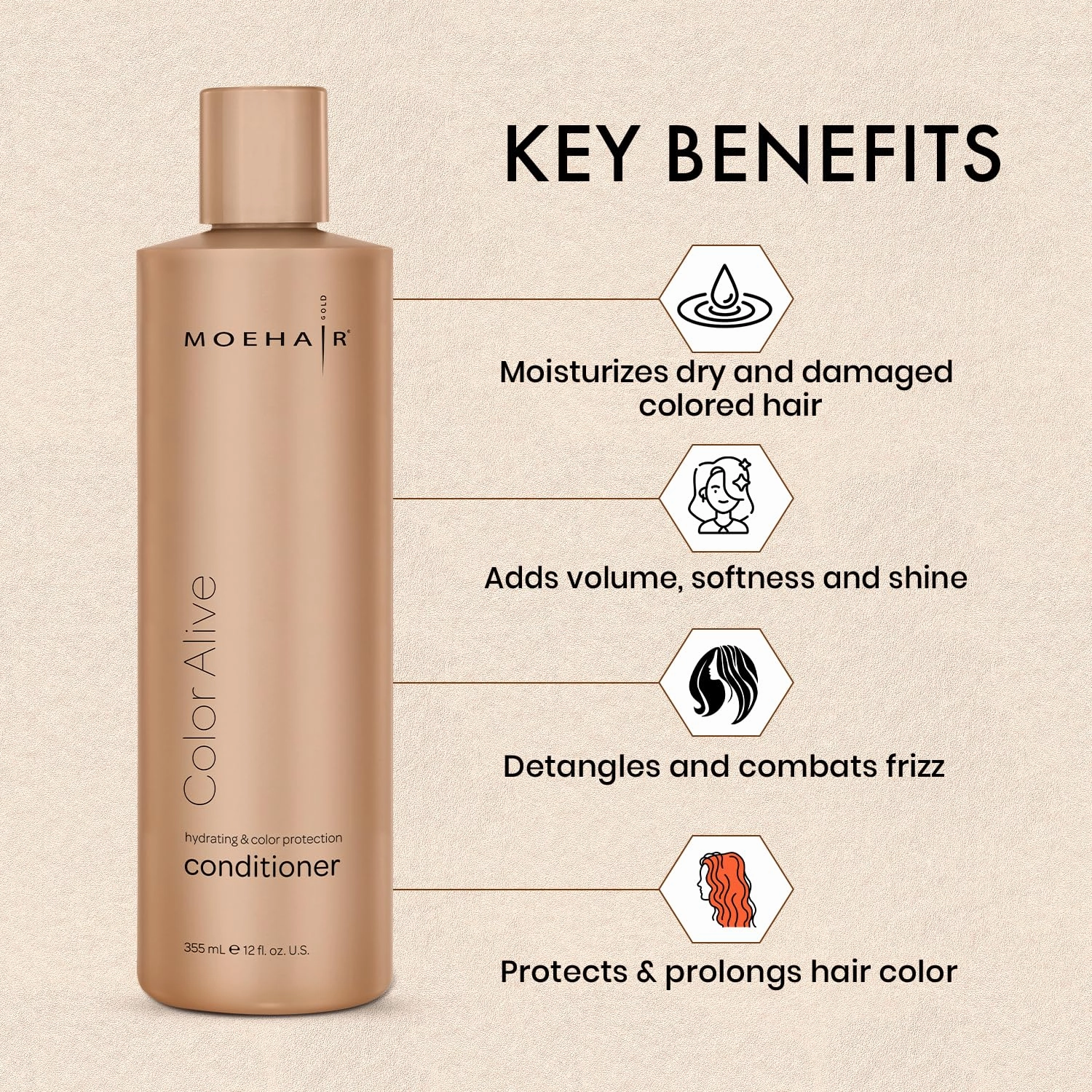 MOEHAIR Color Alive Conditioner (12 Fl. Oz), Hydrating & Nourishing Conditioner for Color Treated Hair | Reduces Scalp Dryness | Preserves Hair color | Paraben & Sulfate Free