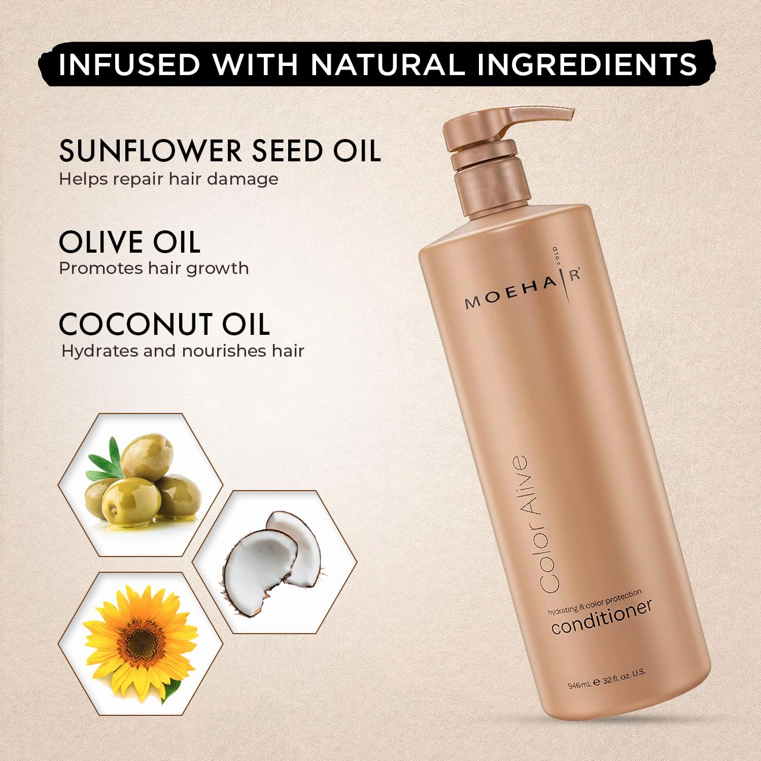 MOEHAIR Color Alive Conditioner | Hydrating & Nourishing | For Color Treated Hair | Paraben & Sulfate Free | Reduces Scalp Dryness | Softens & Detangles (32 Fl. Oz)