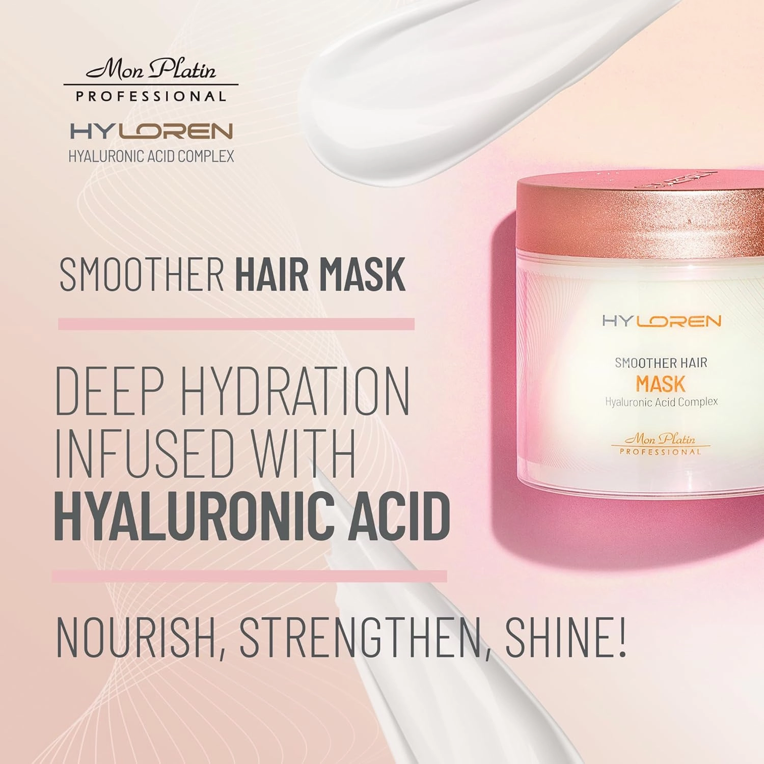 Mon Platin Professional Hair Mask for Damaged Hair & Straightened , 500ml - HY Loren Smoother with Hyaluronic Acid, Deep Conditioning Treatment, Anti-Frizz Conditioner