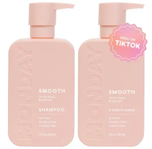 MONDAY HAIRCARE Smooth Shampoo   Conditioner Bathroom Set (2 Pack) 12oz Each for Frizzy, Coarse, and Curly Hair, Made from Coconut Oil, Shea Butter, & Vitamin E, 100% Recyclable Bottles, Pink