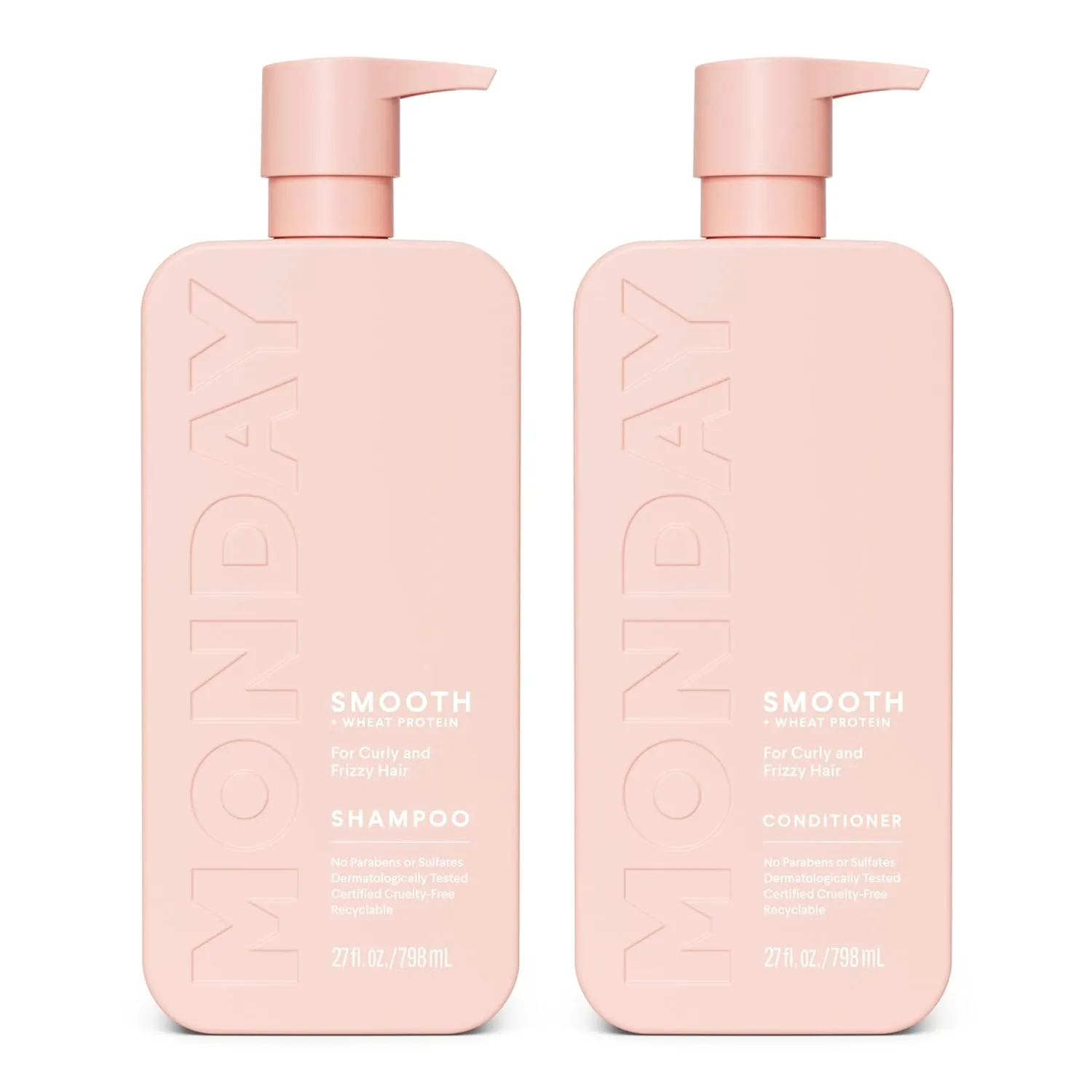 MONDAY HAIRCARE Smooth Shampoo   Conditioner Bathroom Set (2 Pack) 27oz Each for Frizzy, Coarse, and Curly Hair, Made from Coconut Oil, Shea Butter, & Vitamin E, 100% Recyclable Bottles