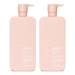MONDAY HAIRCARE Smooth Shampoo   Conditioner Bathroom Set (2 Pack) 27oz Each for Frizzy, Coarse, and Curly Hair, Made from Coconut Oil, Shea Butter, & Vitamin E, 100% Recyclable Bottles