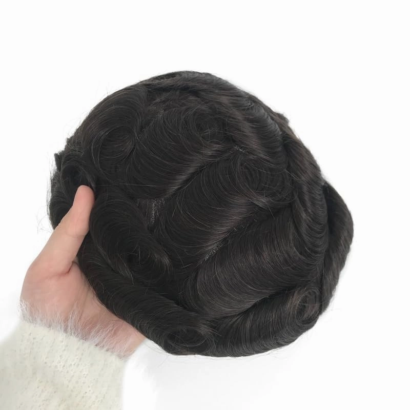 Mono Top Base Men Toupee with 100% Real Natural Human Hair Piece System 8"×10" Dark Brown 2#