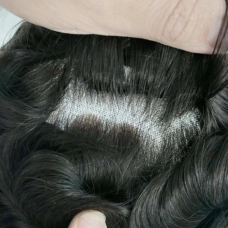 Mono Top Base Men Toupee with 100% Real Natural Human Hair Piece System 8"×10" Dark Brown 2#