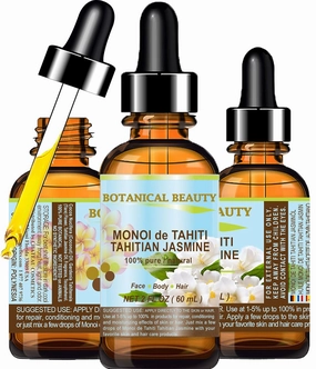 MONOI de TAHITI TAHITIAN JASMINE OIL Natural PURE BOTANICALS. 2 Fl.oz.- 60 ml. For Skin, Hair and Nail Care.
