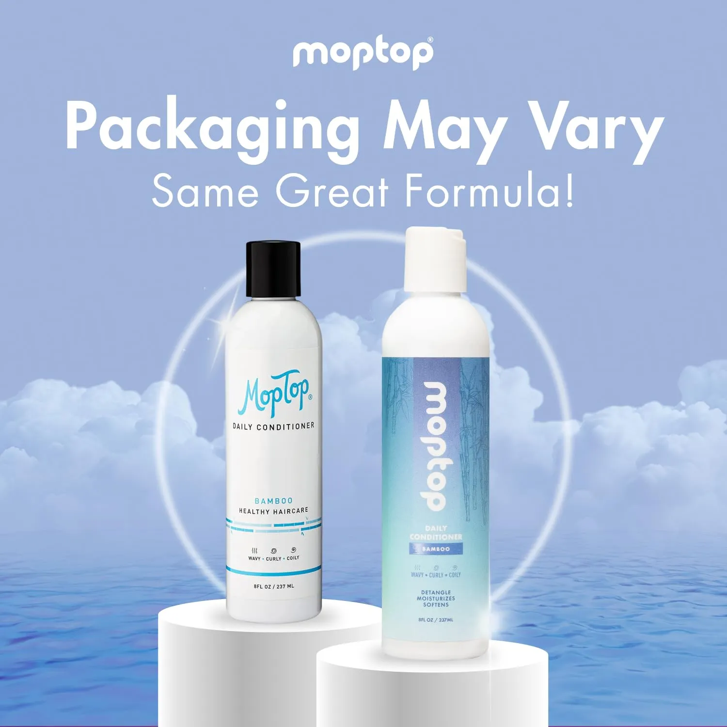 MopTop Daily Curly Hair Conditioner – Hair Moisturizer to Restore Dry, Damaged Hair & Reduce Frizz, Sulfate & Paraben Free Hair Care for All Hair Types – Wavy, Curly, Coily (Bamboo, 2pk)