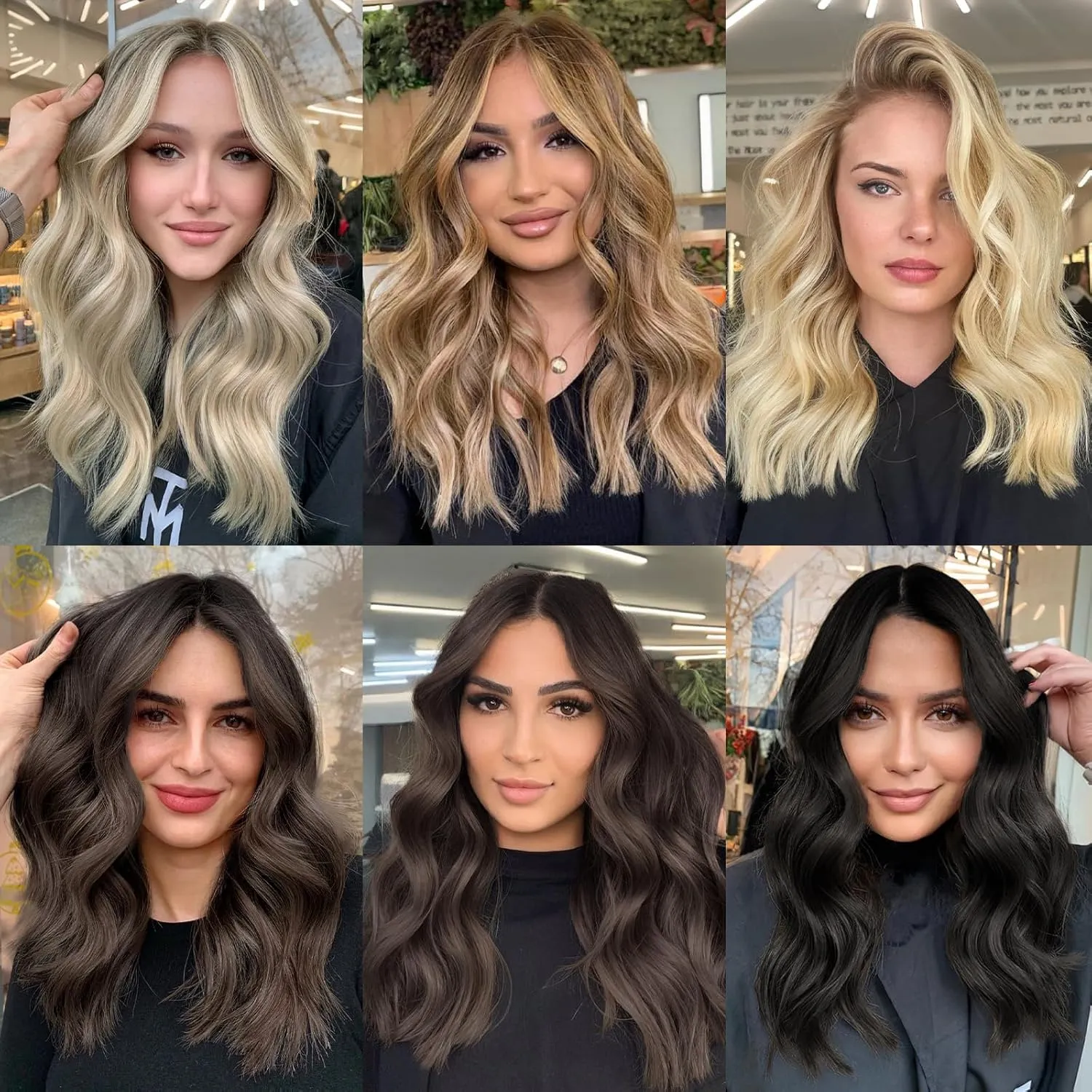 MORICA Invisible Wire Hair Extensions - 14 Inch Brown Mixed Blonde Long Wavy Synthetic Hairpiece with Transparent Wire Adjustable Size, 4 Secure Clips for Women(Brown Mixed Blonde,14Inch)
