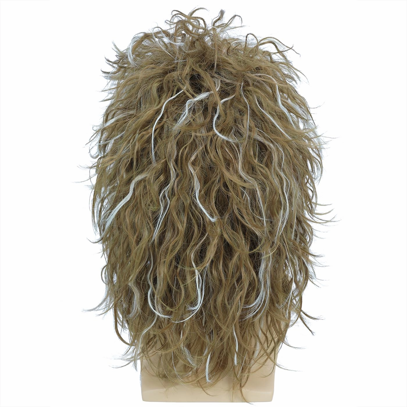 morvally Men’s Women 80s Rocker Mullet Wig with Glasses and Necklace Long Blonde Curly Glam Rock-Rockstar Wig Punk Heavy Metal Hair Wig Perfect for Halloween, Cosplay, DIY Themed Costume Party