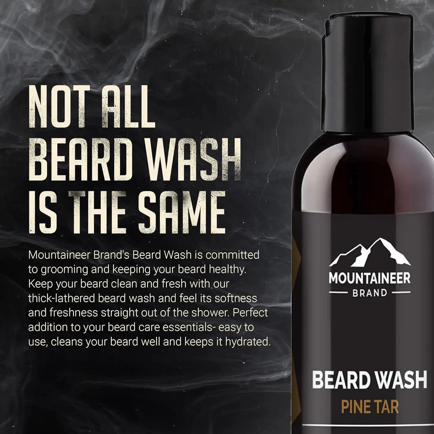 Mountaineer Brand Beard Wash For Men | 100% Natural Beard Shampoo | Thick Cleaning Softening Lather for Hair and Skin | Hydrate and Detangle | Grooming Treatment | WV Pine Tar Scent 8oz