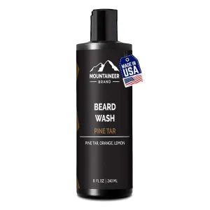 Mountaineer Brand Beard Wash For Men | 100% Natural Beard Shampoo | Thick Cleaning Softening Lather for Hair and Skin | Hydrate and Detangle | Grooming Treatment | WV Pine Tar Scent 8oz