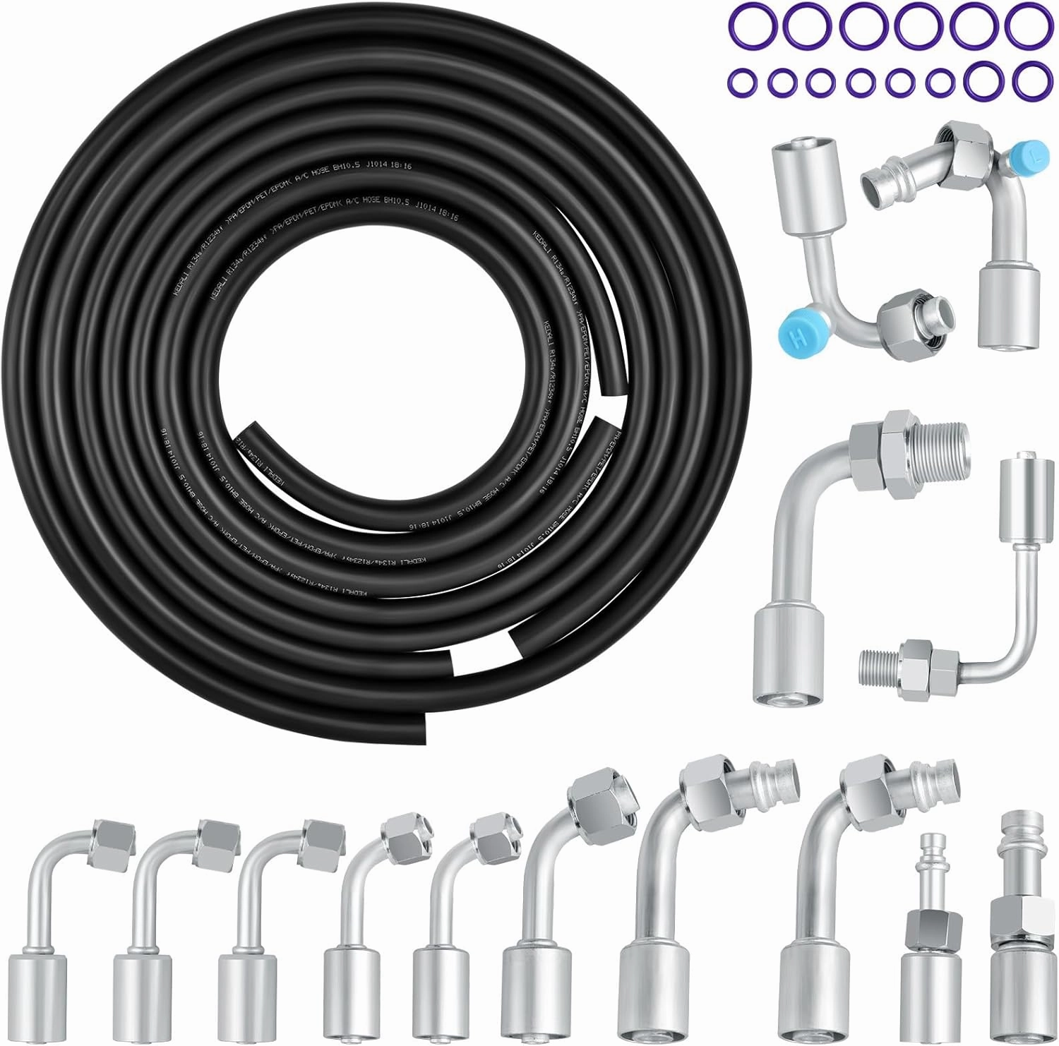 MuHize Automotive A/C Hose & Fitting Kit, Universal A/C Air Conditioning Extended Length Hoses,Includes #6#8#10 AC Hoses and #6#8#10 AC Fittings
