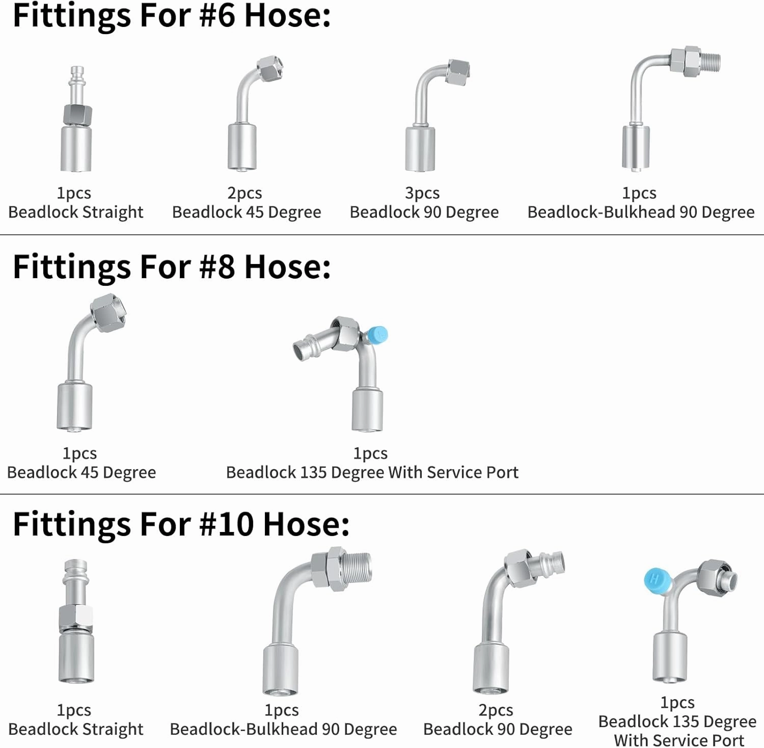 MuHize Automotive A/C Hose & Fitting Kit, Universal A/C Air Conditioning Extended Length Hoses,Includes #6#8#10 AC Hoses and #6#8#10 AC Fittings