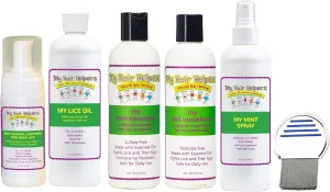 My Hair Helpers Deluxe Family-Size Head Lice Kit Includes Nit Comb, Mousse, Mint Shampoo and Conditioner, Spray, and Dimethicone Oil, Works on 2-4 Kids