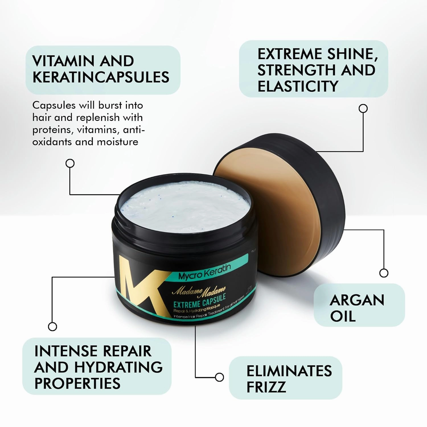 Mycro Keratin Madame Madame Intensive Hydration Hair Mask for Dry Damaged Hydrating Mask for All Hair Types, Deep Conditioning Hair Mask (16.9 Fl.oz)