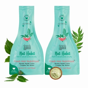 N.at Habit Crushed Tri-Leaf NutriMask - Hair Mask For Hair Fall Control, Conditioning, Smoothening, Dry & Frizzy Hair Enriched with Fresh Hibiscus Leaves, Neem, Curry Leaves, Amla (Pack of 2 x 40gm)