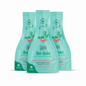N.at Habit Crushed Tri-Leaf NutriMask - Hair Mask For Hair Fall Control, Conditioning, Smoothening, Hibiscus Leaves, Neem, Curry, Amla, Bhringraj (Pack of 3 x 40gm)