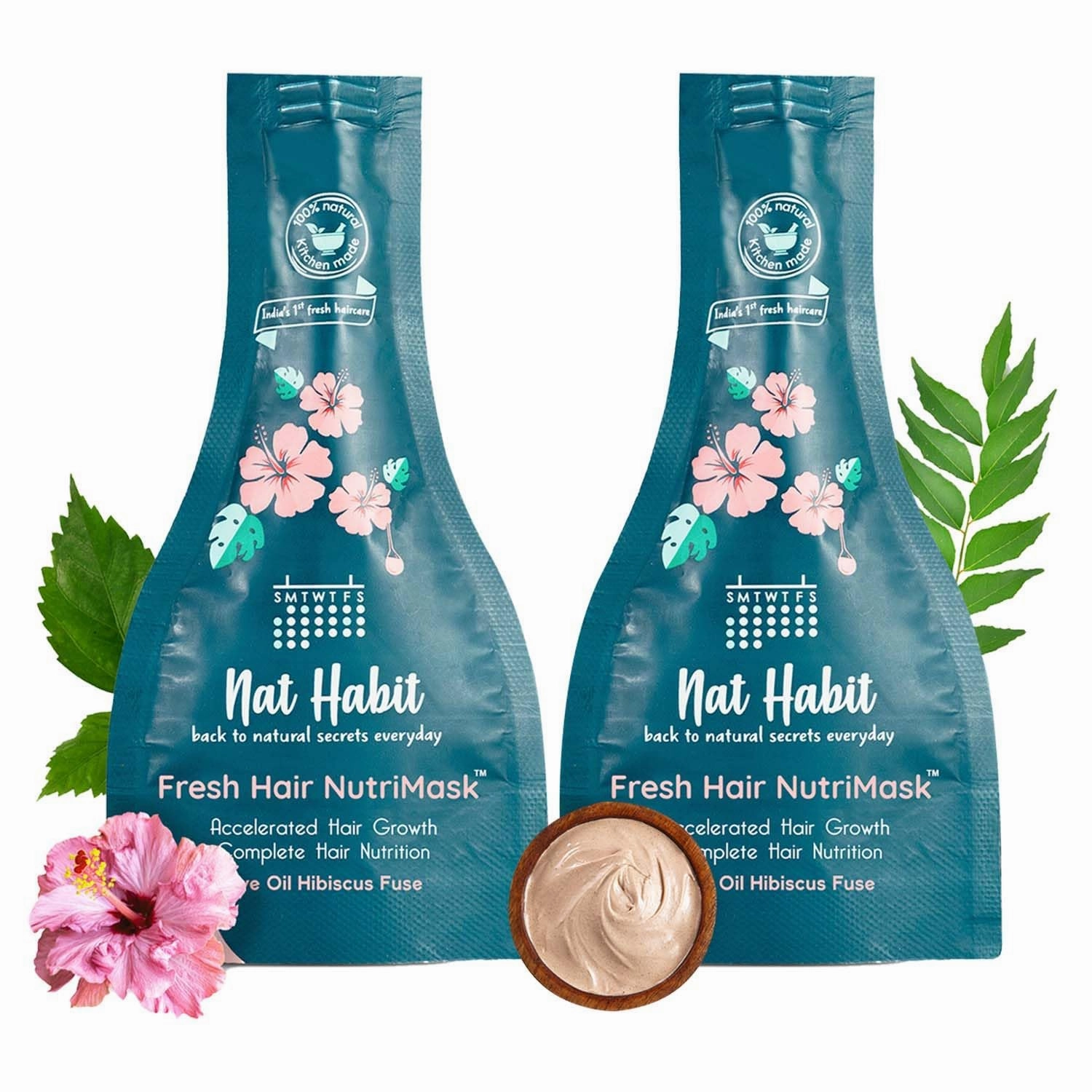 Nat Habit Five Oil Hibiscus Nutrimask-Hair Mask For Hair Growth, Conditioning, Smoothening, Dry & Frizzy Hair Enriched With Hibiscus Flowers, Hibiscus, Neem, Curry Leaves (Pack Of 2 X 40Grams)